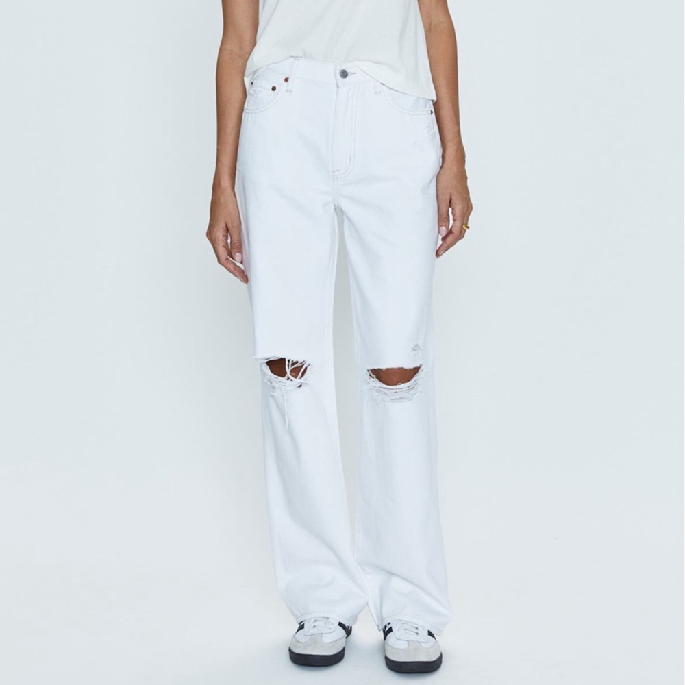 White Pistola Grayson Distressed Wide Leg High Rise Women Jeans